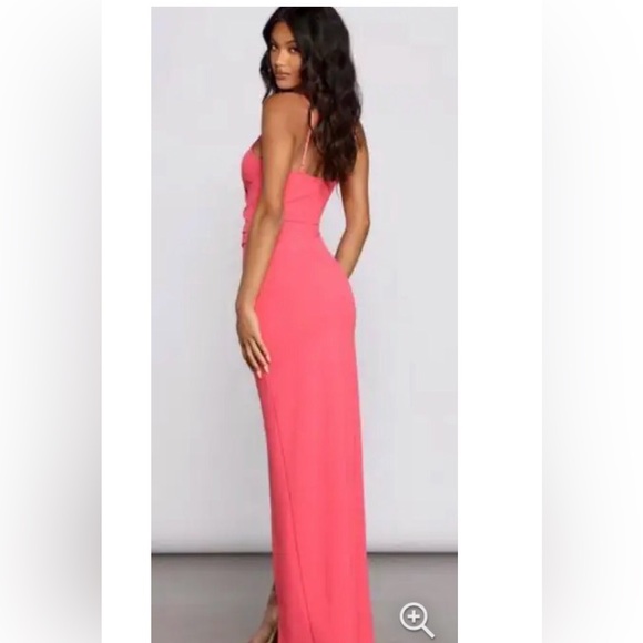 NWOT-Windsors Coral Sasha Formal High Slit Wrap Dress with V-Neckline, Size M - Picture 4 of 16